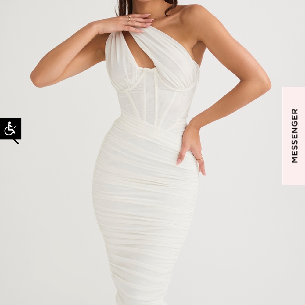House of CB Valentina in Ivory Assymetric Midi Dress